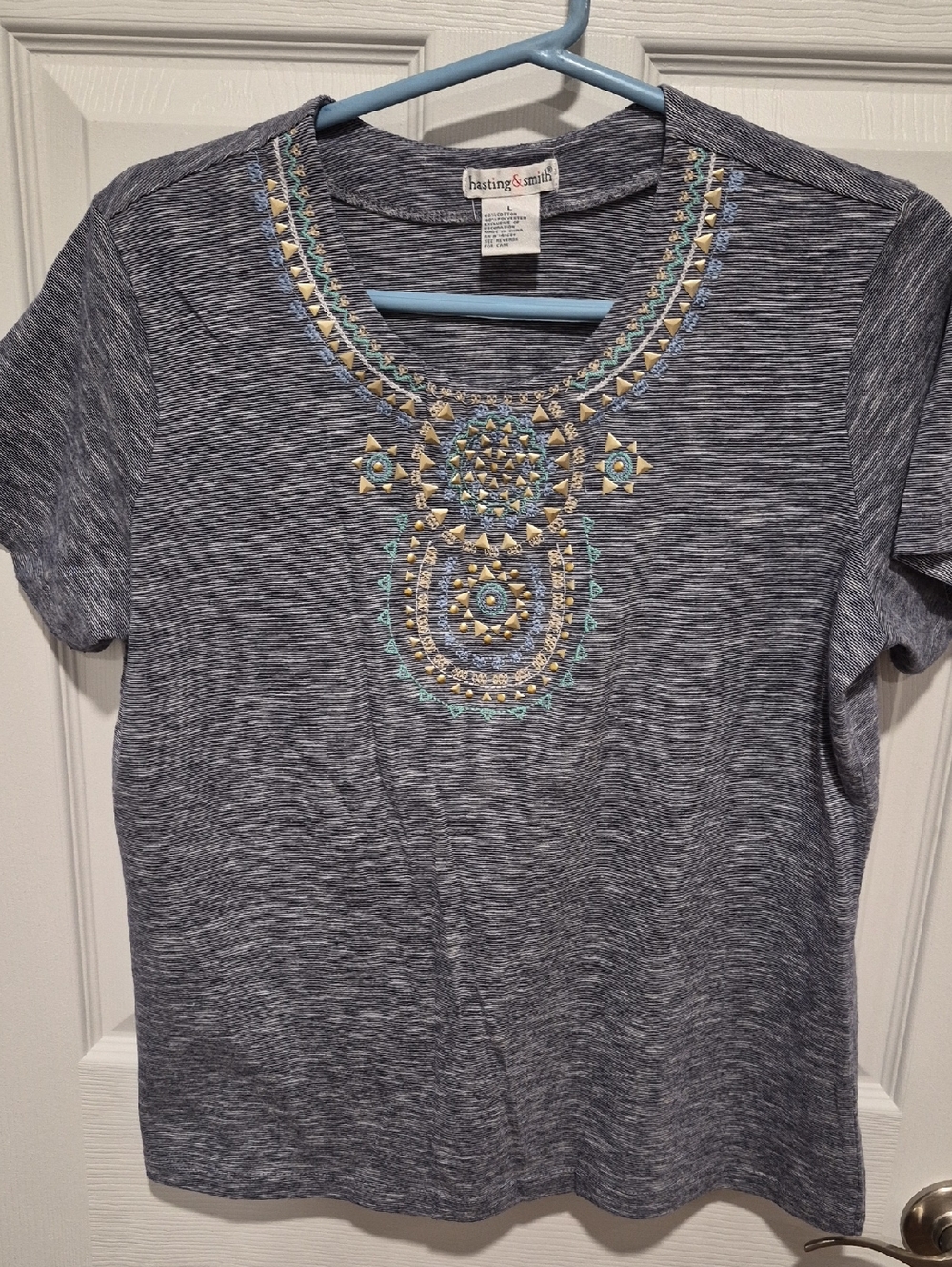 Blue Short Sleeve Embroidered Tee